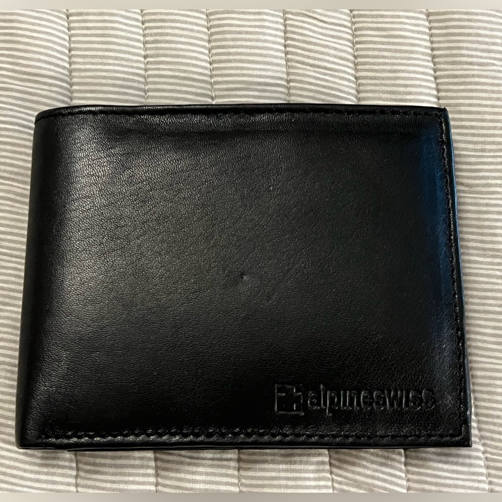 Alpine Swiss Men’s Black Wallet Card Holder Minimalist Design